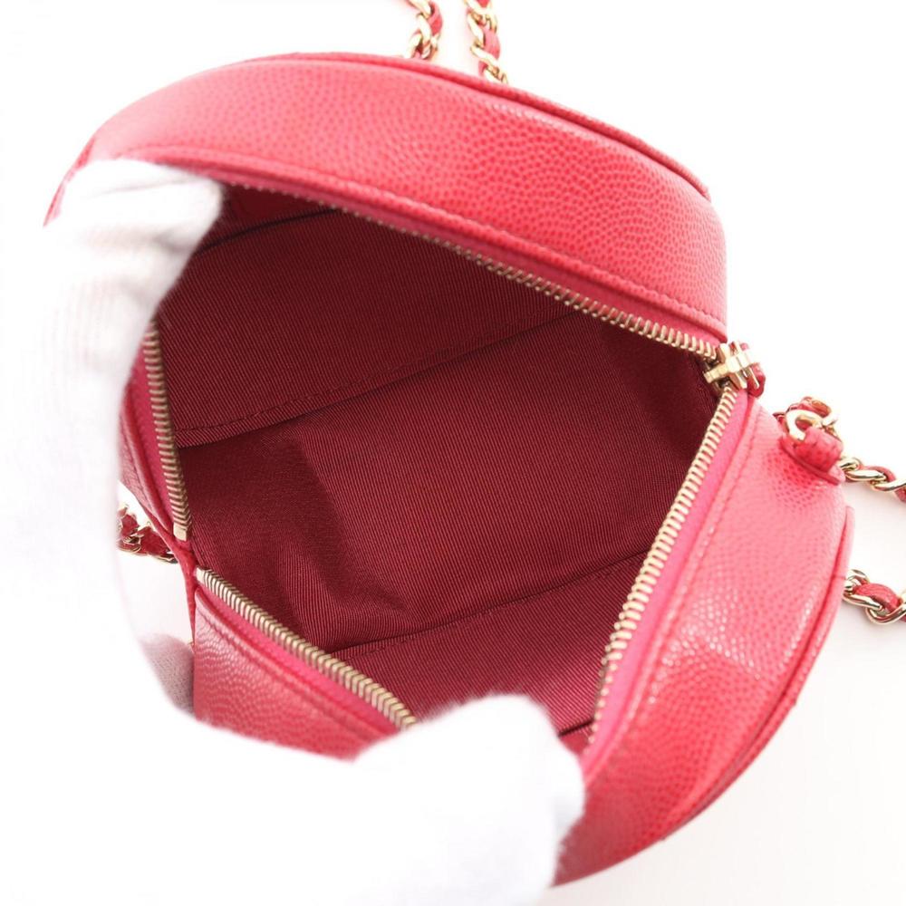 CHANEL Matelasse Round Mini Shoulder Bag Calfskin (Cowhide) Women's Red - Picture 4 of 10